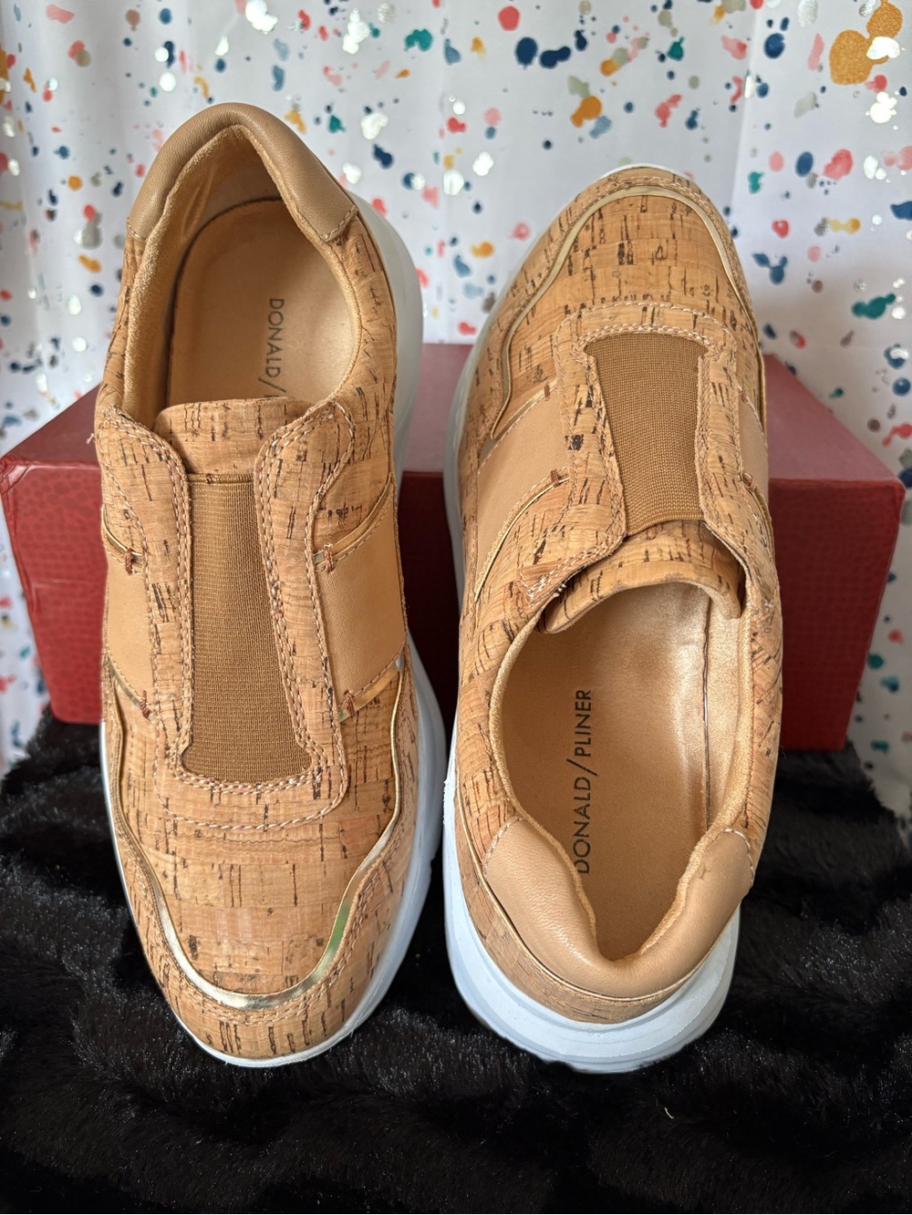 Donald J. Pliner Tan Cork-Textured Slip-On Sneakers